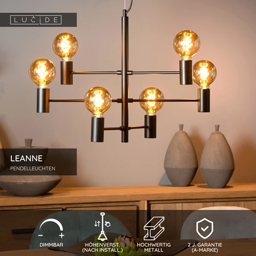 Lucide LEANNE - Pendelleuchten - 6xE27 - Schwarz - USP